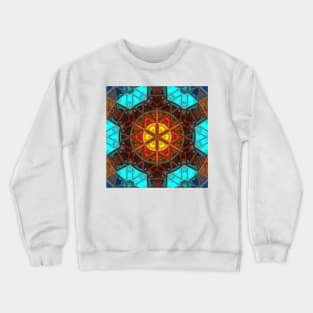 Mosaic Kaleidoscope Flower Blue Orange and Yellow Crewneck Sweatshirt